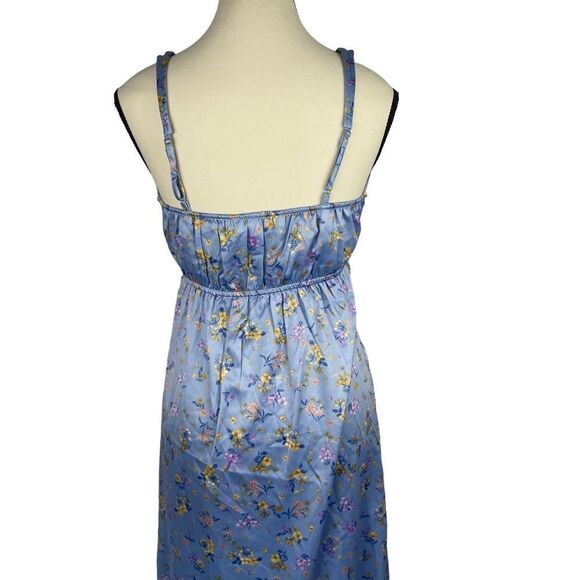 Hippie Rose Blue Floral Juniors V Neck Fit & Flare Midi Dress - Picture 4 of 7